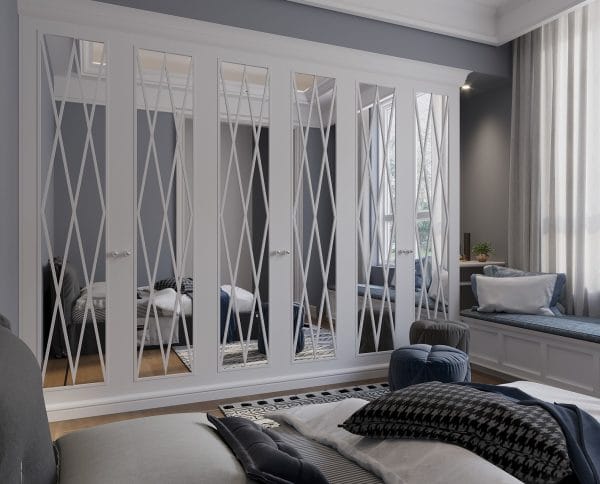 The Harlequinn Mirror bedroom wardrobe in pure white